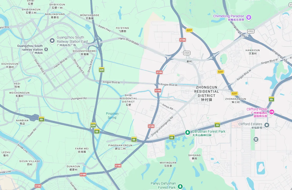 Map showing Greenvills location in Panyu, Guangzhou