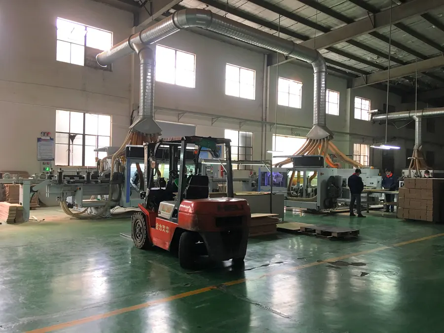 Slotting line in flooring workshop